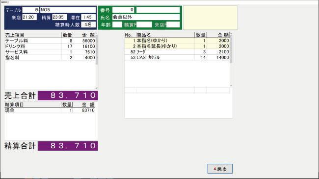 日別会計リスト表示