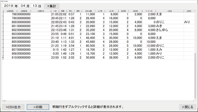 キャバクラPOS会計リスト