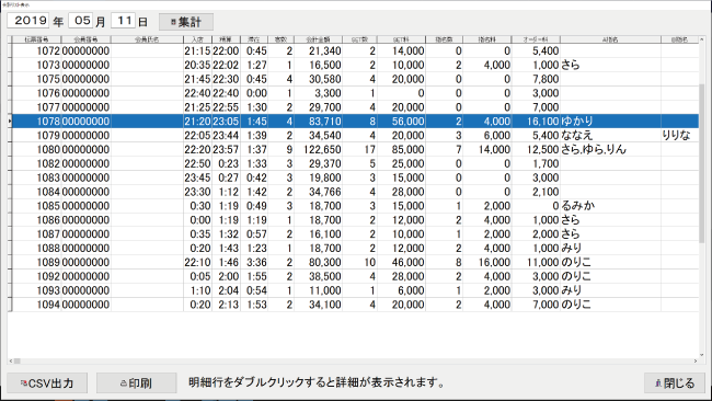 日別会計リスト表示