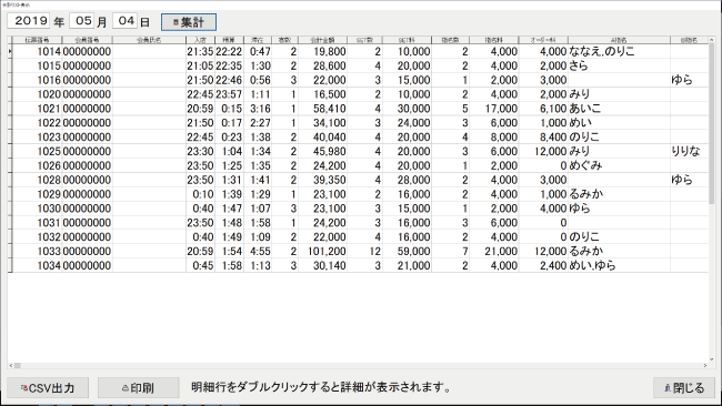 キャバクラPOS会計リスト表示