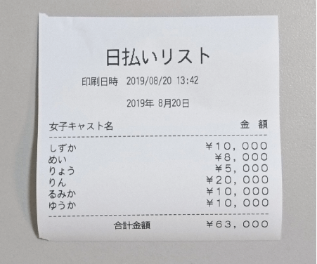 キャバクラPOS日払い集計 キャバクラPOS日払い集計
